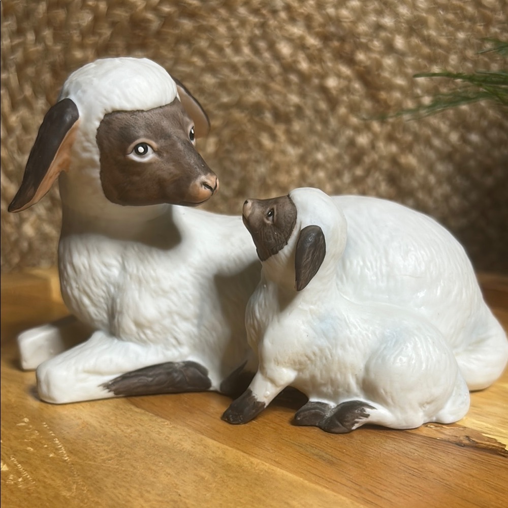 Homco White and Brown Sheep Figurines Vintage